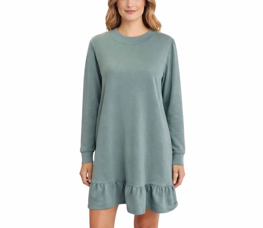 Marie Oliver Celee Sage Green Pima Cotton Sweatshirt Mini Dress Ruffle L